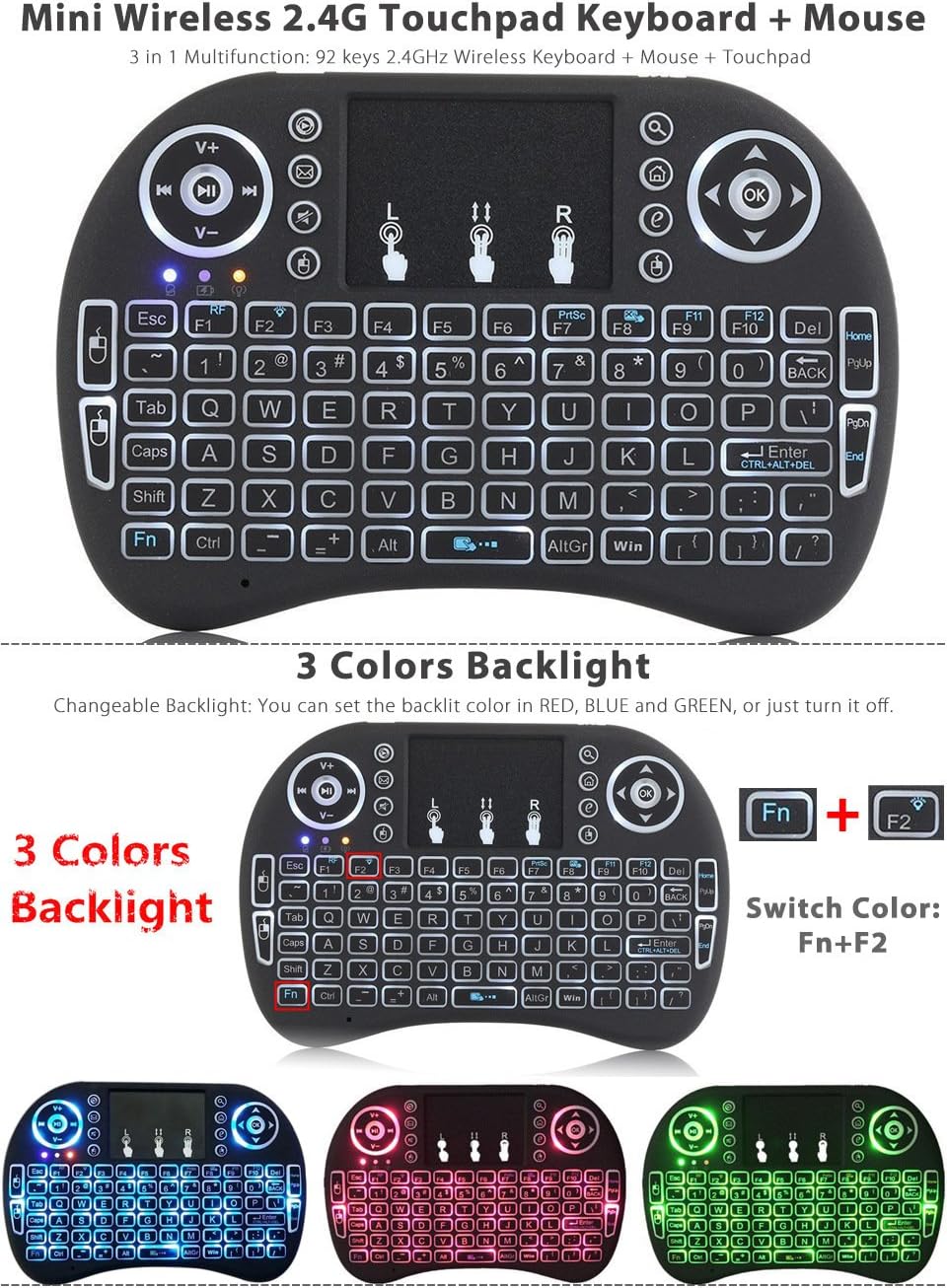 Mini Teclado Inalámbrico Con Ratón Touchpad Retroiluminación Led SKU: MINITECLADOLED