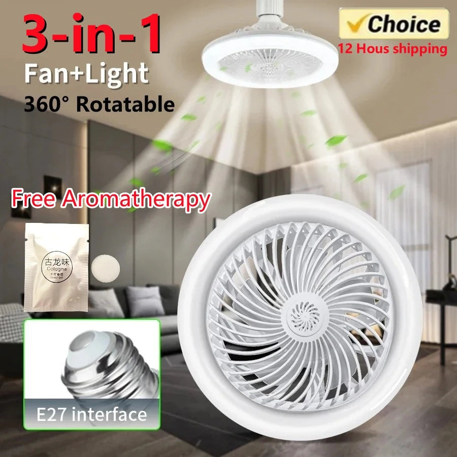 Ventilador de techo giratorio 3 en 1 con lámpara de iluminación con Control remoto, Base convertidora E27, Base de iluminación para dormitorio, sala de estar.