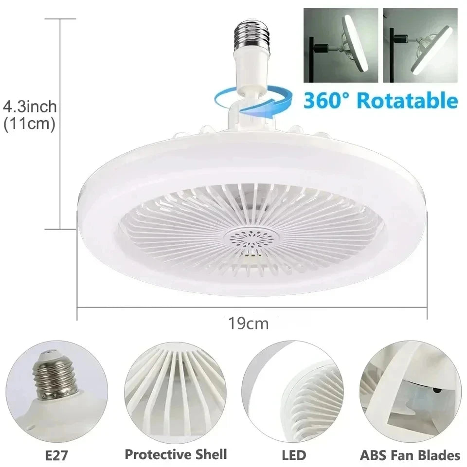 Ventilador de techo giratorio 3 en 1 con lámpara de iluminación con Control remoto, Base convertidora E27, Base de iluminación para dormitorio, sala de estar.