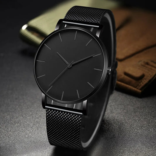 Relojes minimalistas ultrafinos a la moda para hombre, reloj sencillo de negocios con correa de malla de acero inoxidable, reloj de cuarzo, reloj de ocio para hombre 2024